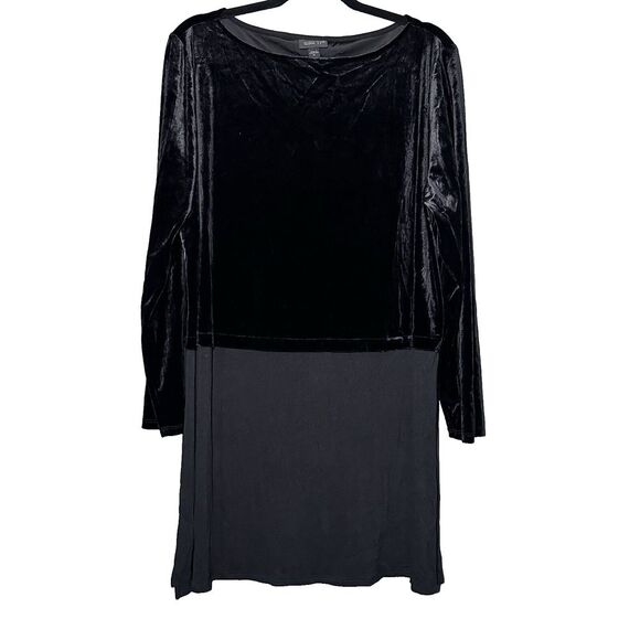 J. Jill Tops - J Jill Wearever Tunic Top Large Black Velvet Knit Mixed Media Side Slit size‎ XL